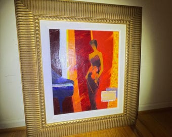 Emile Bellet 'La Violiniste' Giclee on Canvas, Signed & Framed (34x31)