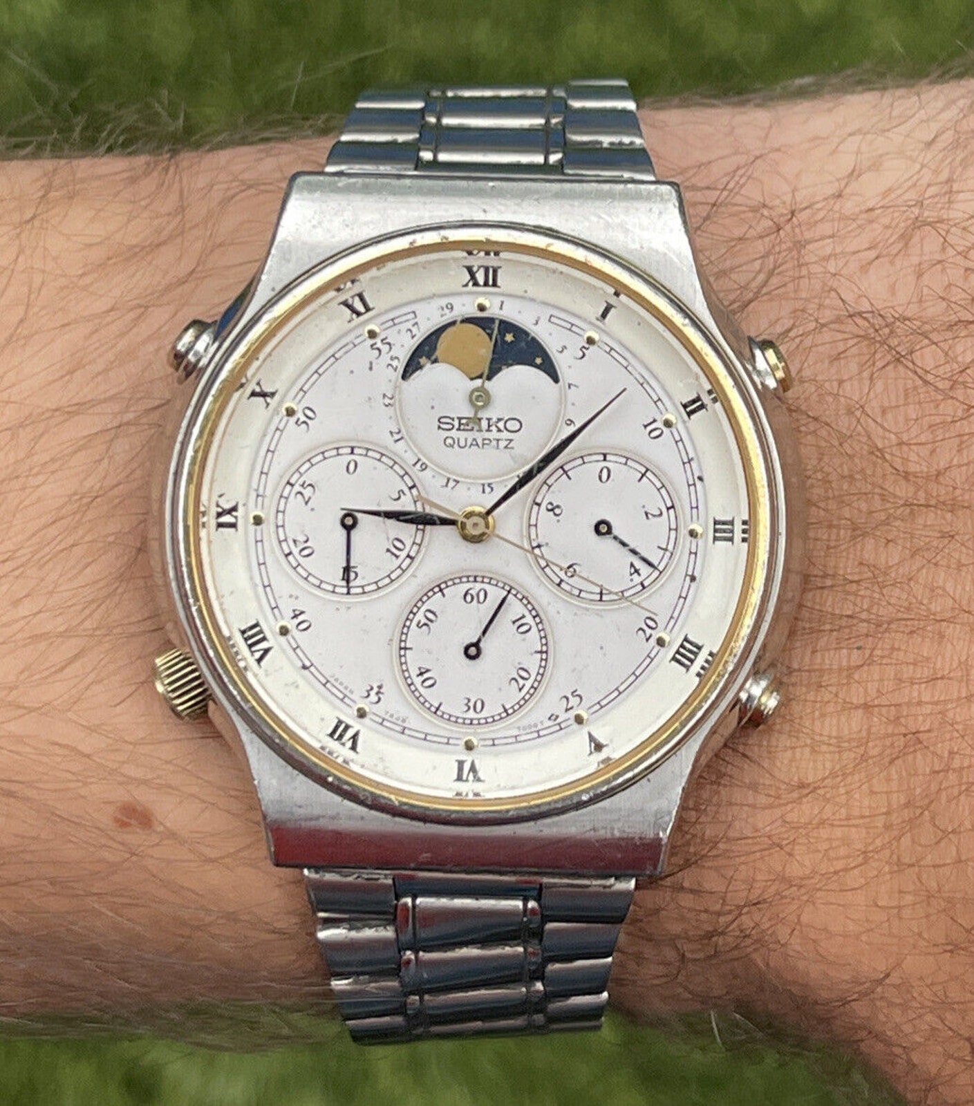 Vintage 7a48-7000 JDM Seiko Chronograph Quartz Watch Moon Phase