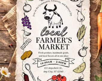 編集可能なファーマーズマーケットチラシテンプレート