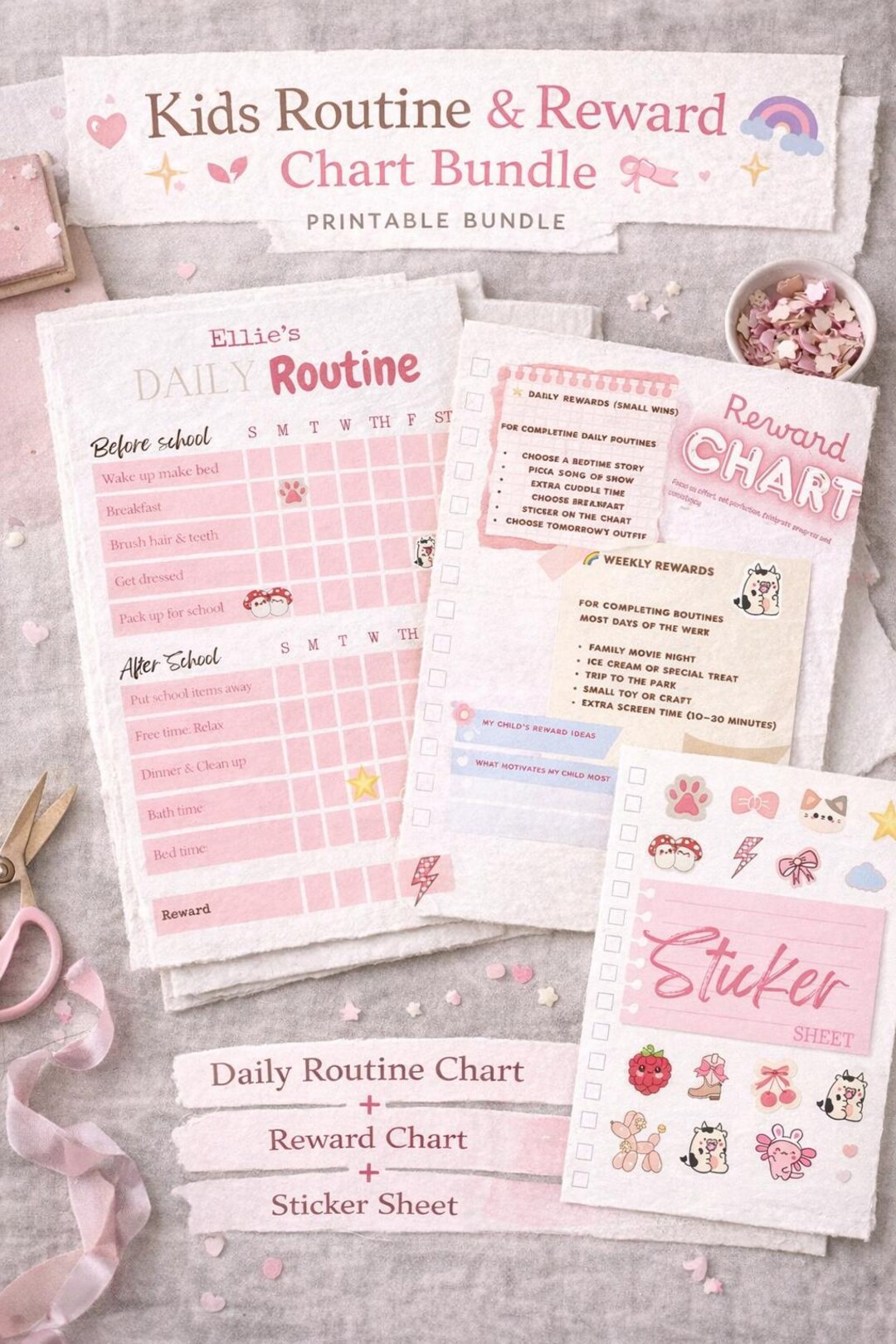 Kids Routine Chart Bundle | Gentle Parenting Visual Schedule (printable ...
