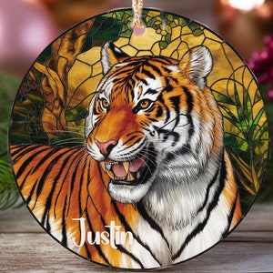 Tiger Christmas Ornament, Faux Stained Glass Look Tiger Ornament, Tiger Keepsake, Tiger Enthusiast Gift, Gift Idea for Tiger Lover