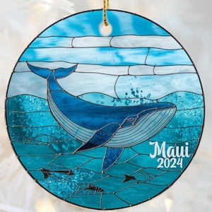 Whale Ornament Personalized Whale Faux Stained Glass Look Ornament Whale Keepsake Whale Gift Customized Whale Memento Maui Ornament Keepsake