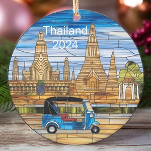 Thailand Ornament, Thailand Gifts, Thailand Souvenir, Thailand Keepsake, Thailand Memento, Faux Stained Glass Look Thailand Ornament
