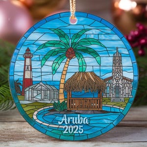 Aruba 2025 Christmas Ornament, Aruba Ornament, Faux Stained Glass Look Aruba Keepsake, Aruba Memento Gift for Destination Wedding Travel