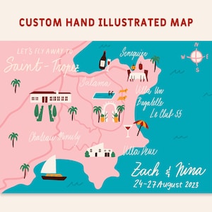 Custom Hand Illustrated Wedding Invitation Map, Save the Date, Welcome Map, Itinerary, Event Map - Any Location and Size | Printable File