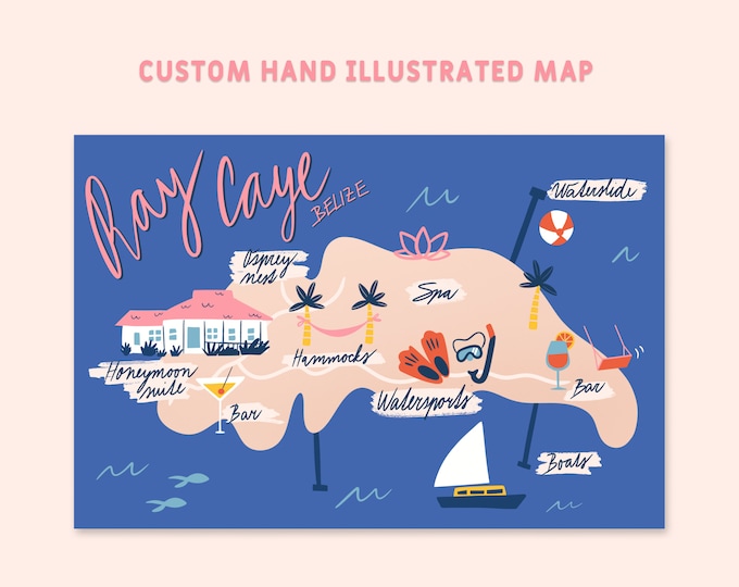 Custom Hand Illustrated Wedding Invitation Map, Save the Date, Welcome ...