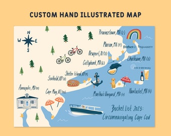 Custom Hand Illustrated Wedding Invitation Map, Save the Date, Welcome Map, Itinerary, Event Map - Any Location and Size | Printable File