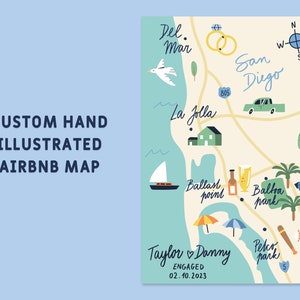 Carte illustrée à la main personnalisée de n'importe quel lieu, mariage, événement, Airbnb, impression téléchargeable - toute taille (5 emplacements)