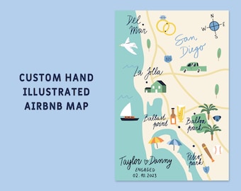 Custom Hand Illustrated Map of any Place, Wedding, Event, Airbnb, Downloadable Print -  Any Size (5 locations)