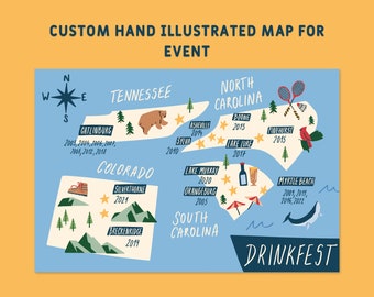 Custom Hand Illustrated Business Map, Place Map, Welcome Map, Itinerary, Event Map - Any Location and Size | Printable File
