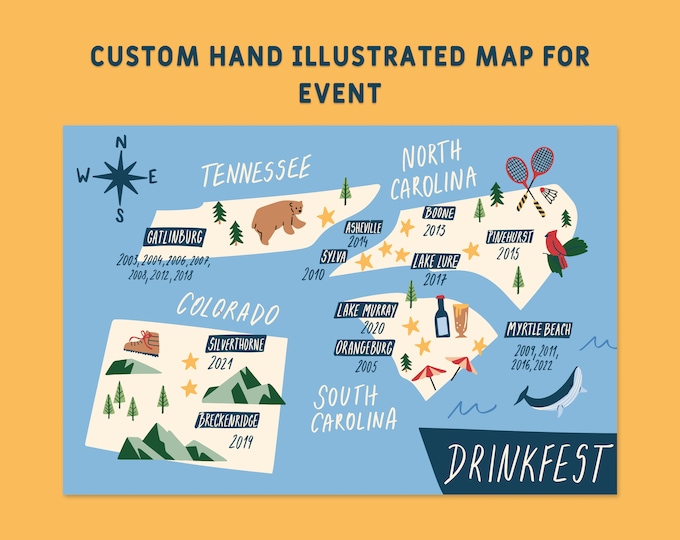 Custom Hand Illustrated Business Map, Place Map, Welcome Map, Itinerary ...