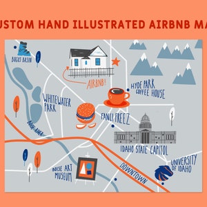 Mapa ilustrado a mano personalizado de cualquier lugar, boda, evento, Airbnb, impresión descargable (16 ubicaciones)- Cualquier tamaño
