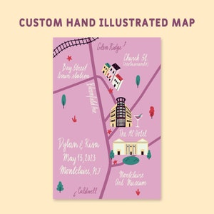 Custom Hand Illustrated Wedding Invitation Map, Save the Date, Welcome Map, Itinerary, Event Map -  (4 locations) | Printable File
