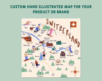 Custom Hand Illustrated Wedding Invitation Map, Save the Date, Itinerary, Business print - Any Location and Size | Printable File