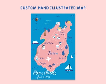 Custom Hand Illustrated Wedding Invitation Map, Save the Date, Welcome Map, Itinerary, Event Map - Any Location and Size | Printable File