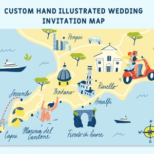 Mapa de invitación de boda ilustrado a mano personalizado, Guardar la fecha, Mapa de bienvenida, Itinerario, Mapa de eventos - Cualquier ubicación y tamaño / Archivo imprimible