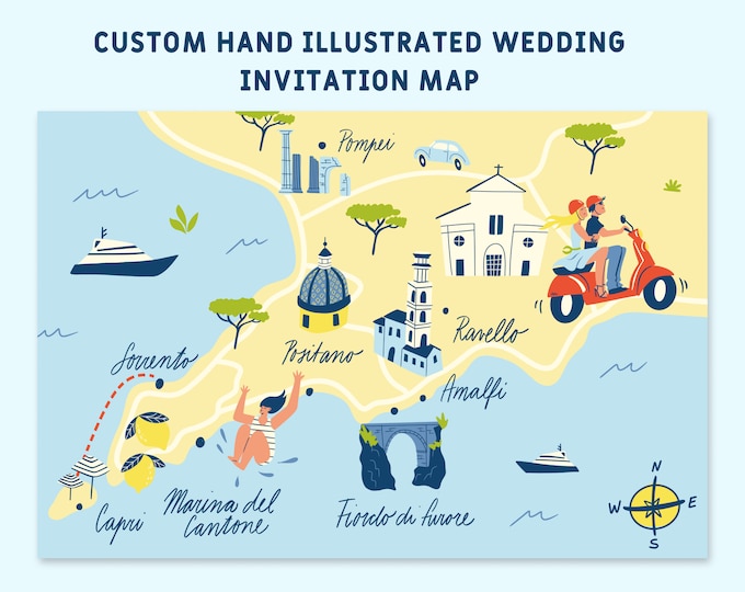Custom Hand Illustrated Wedding Invitation Map, Save the Date, Welcome ...