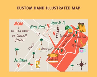 Custom Hand Illustrated Map of any Place, Company Event, Work, Teambuilding, Downloadable Print -  Any Size
