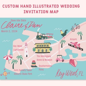 Custom Hand Illustrated Wedding Invitation Map, Save the Date, Welcome Map, Itinerary, Event Map - Any Location and Size | Printable File