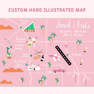 Carte illustrée à la main personnalisée de n'importe quel lieu, lieu, mariage, événement, Airbnb, réservez la date, itinéraire - impression téléchargeable - n'importe quelle taille