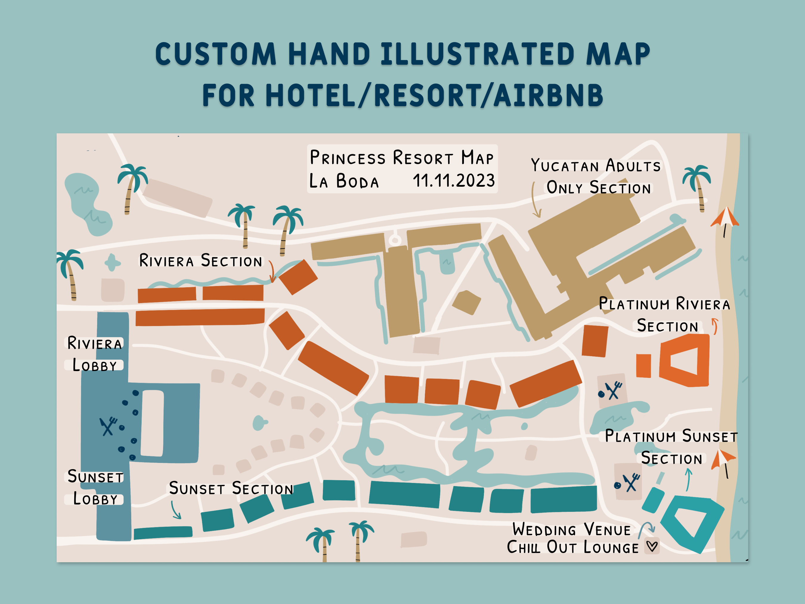 Custom Hand-illustrated Map for Hotels & Events (digital Download
