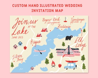 Custom Hand Illustrated Map (12 locations)- Any Location and Size | Printable File