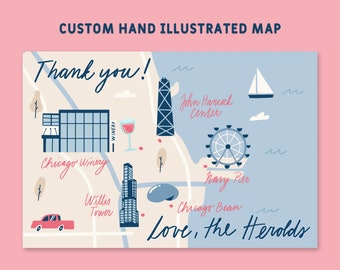 Custom Hand Illustrated Wedding Invitation Map, Save the Date, Welcome Map, Itinerary, Event Map| Printable File