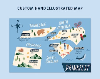 Custom Hand Illustrated Wedding Invitation Map, Save the Date, Welcome Map, Itinerary, Event Map - Any Location and Size | Printable File