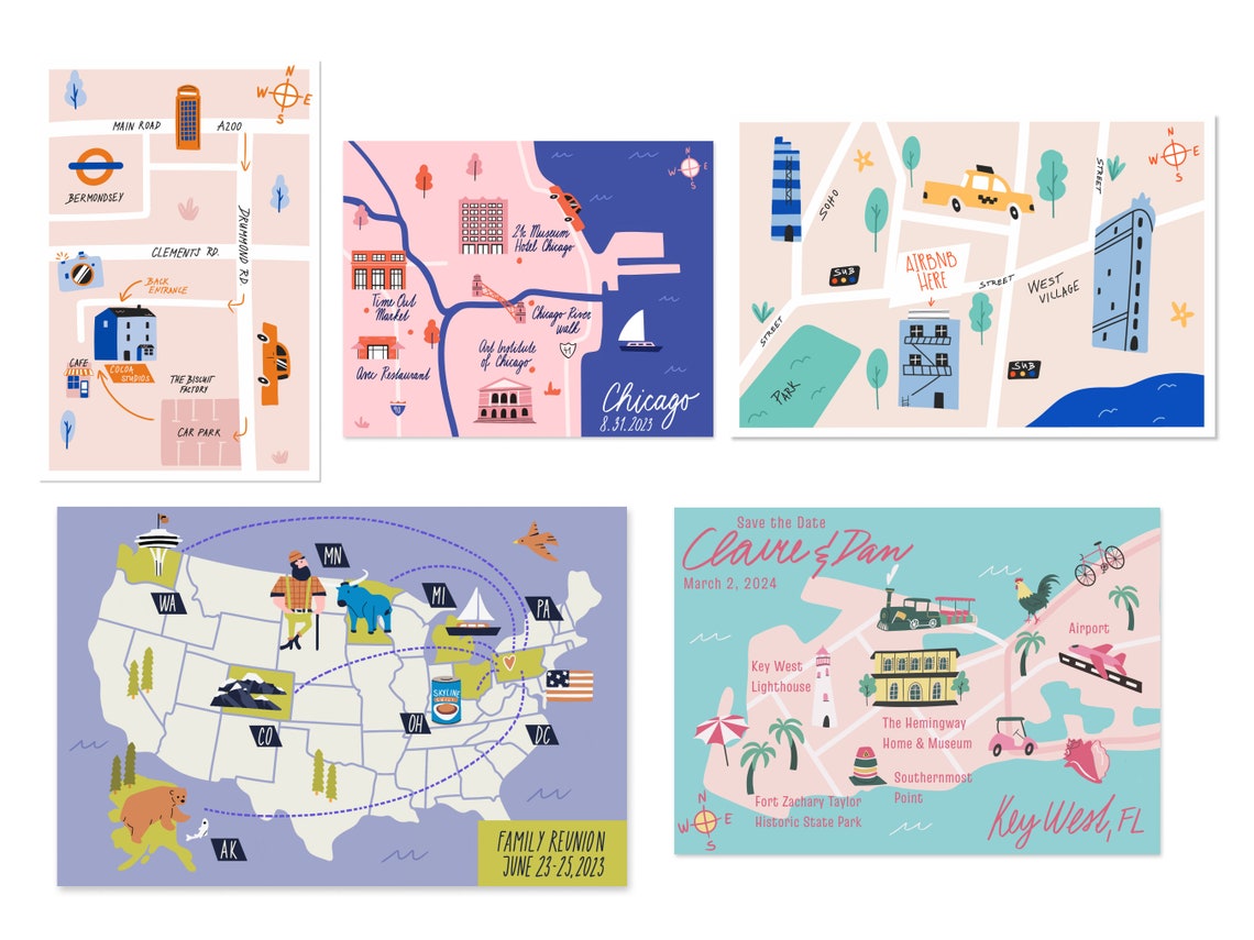 Custom Hand Illustrated Business Map, Place Map, Welcome Map, Itinerary ...