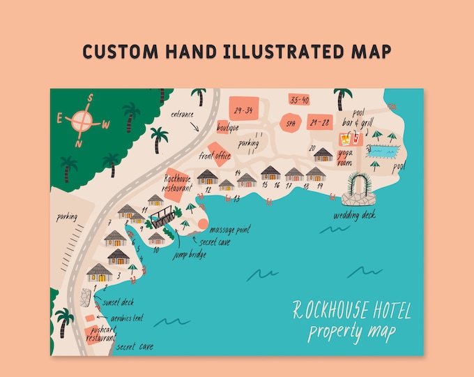 Custom Hand Illustrated Wedding Map, Save the Date, Welcome Map ...