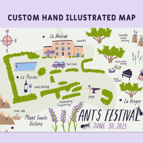 Custom Hand Illustrated Wedding Invitation Map, Save the Date, Festival Map, Concert, Event Map - Any Location and Size | Printable File