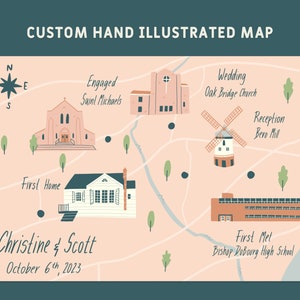 Custom Hand Illustrated Wedding Invitation Map, Save the Date, Anniversary Map, Itinerary, Event Map | Printable File