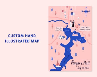 Custom Hand Illustrated Wedding Invitation Map, Save the Date, Welcome Map, Itinerary, Event Map - Any Location and Size | Printable File
