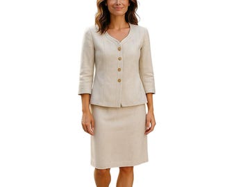 Completo con gonna vintage Giorgio Armani: jacquard beige, prodotto in Italia (taglia 16)