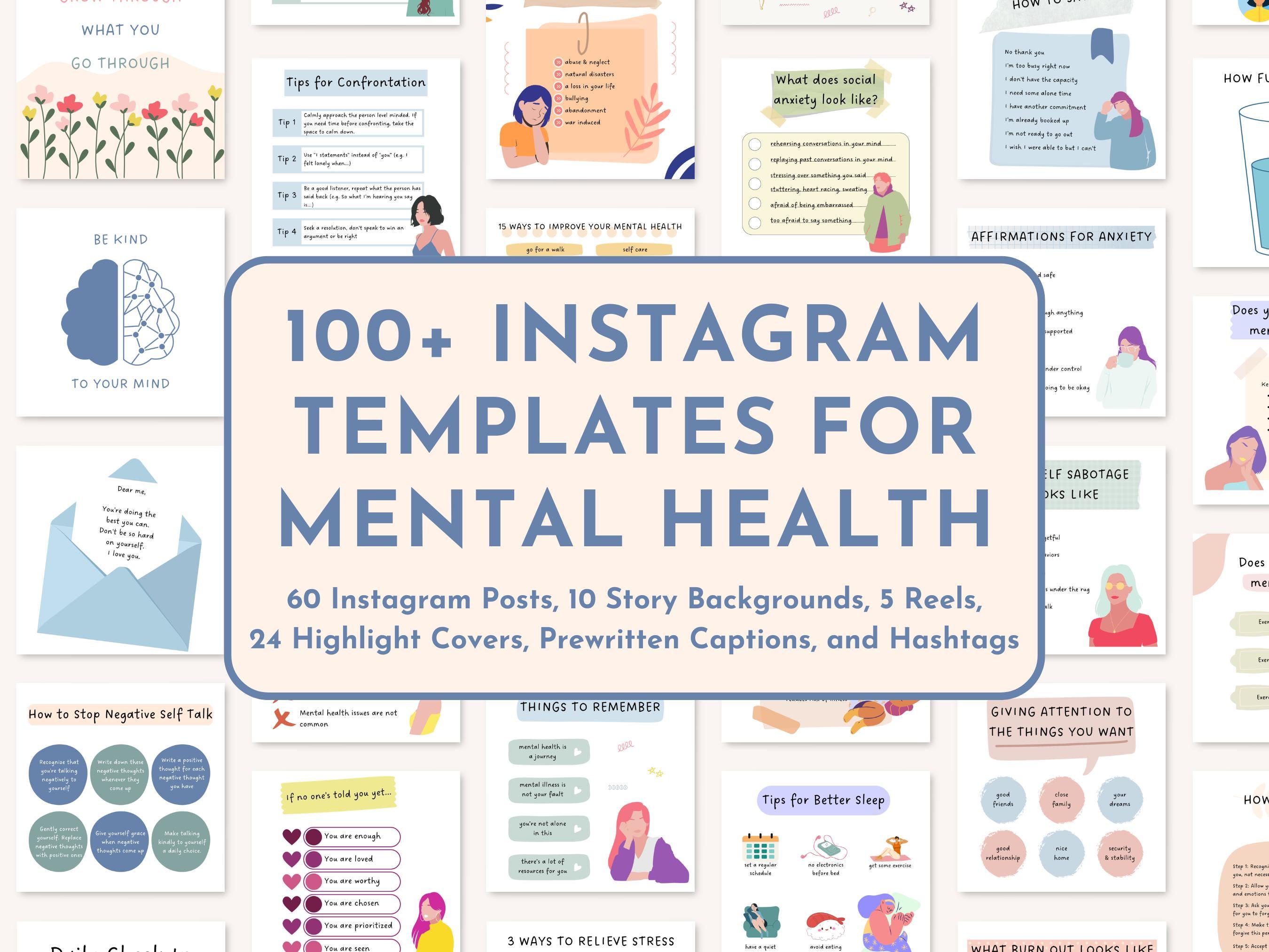 Therapist Instagram Template Social Media Bundle Canva Mental Health ...