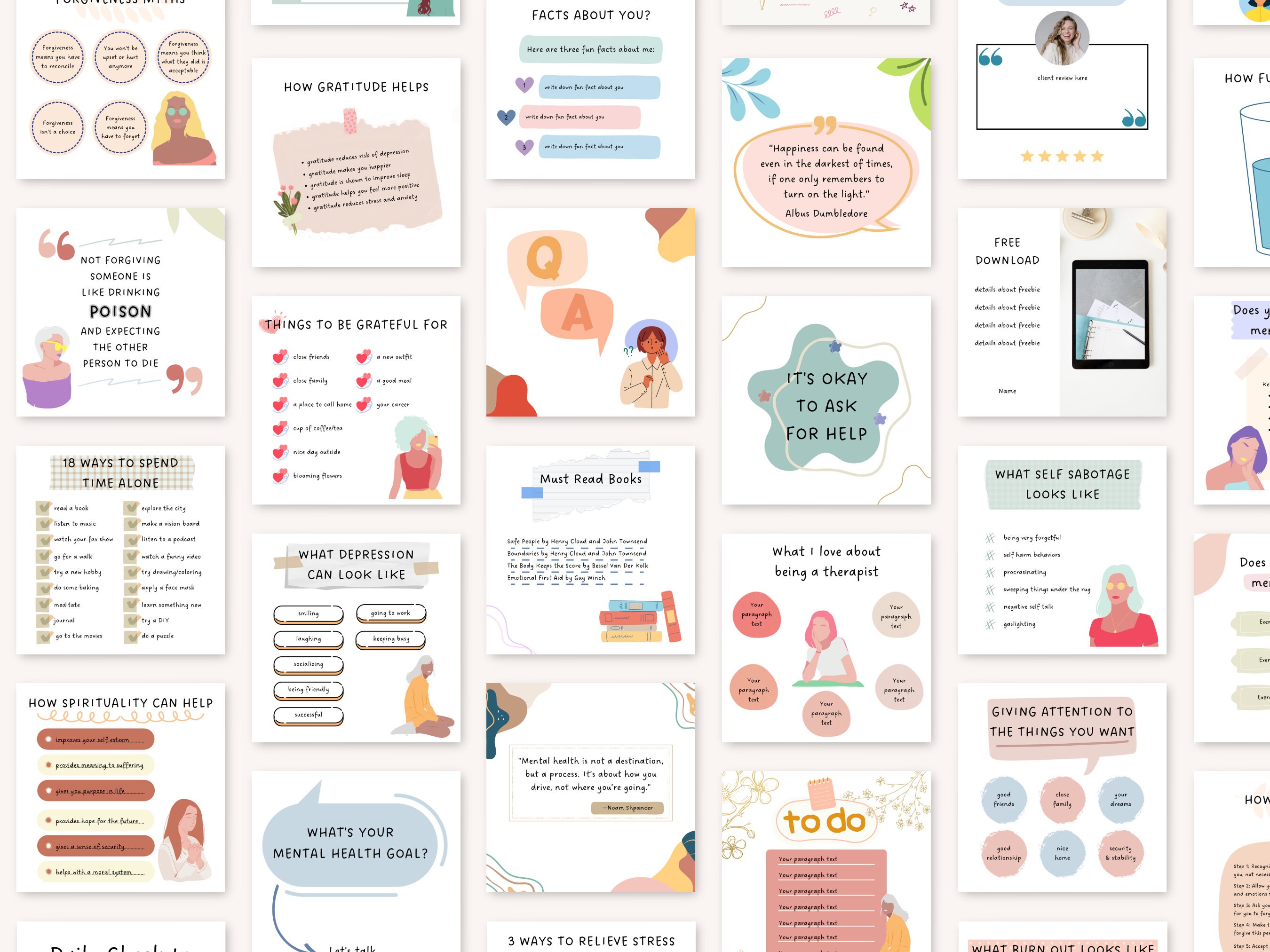 Mental Health Social Media Bundle Customizable Canva Templates ...