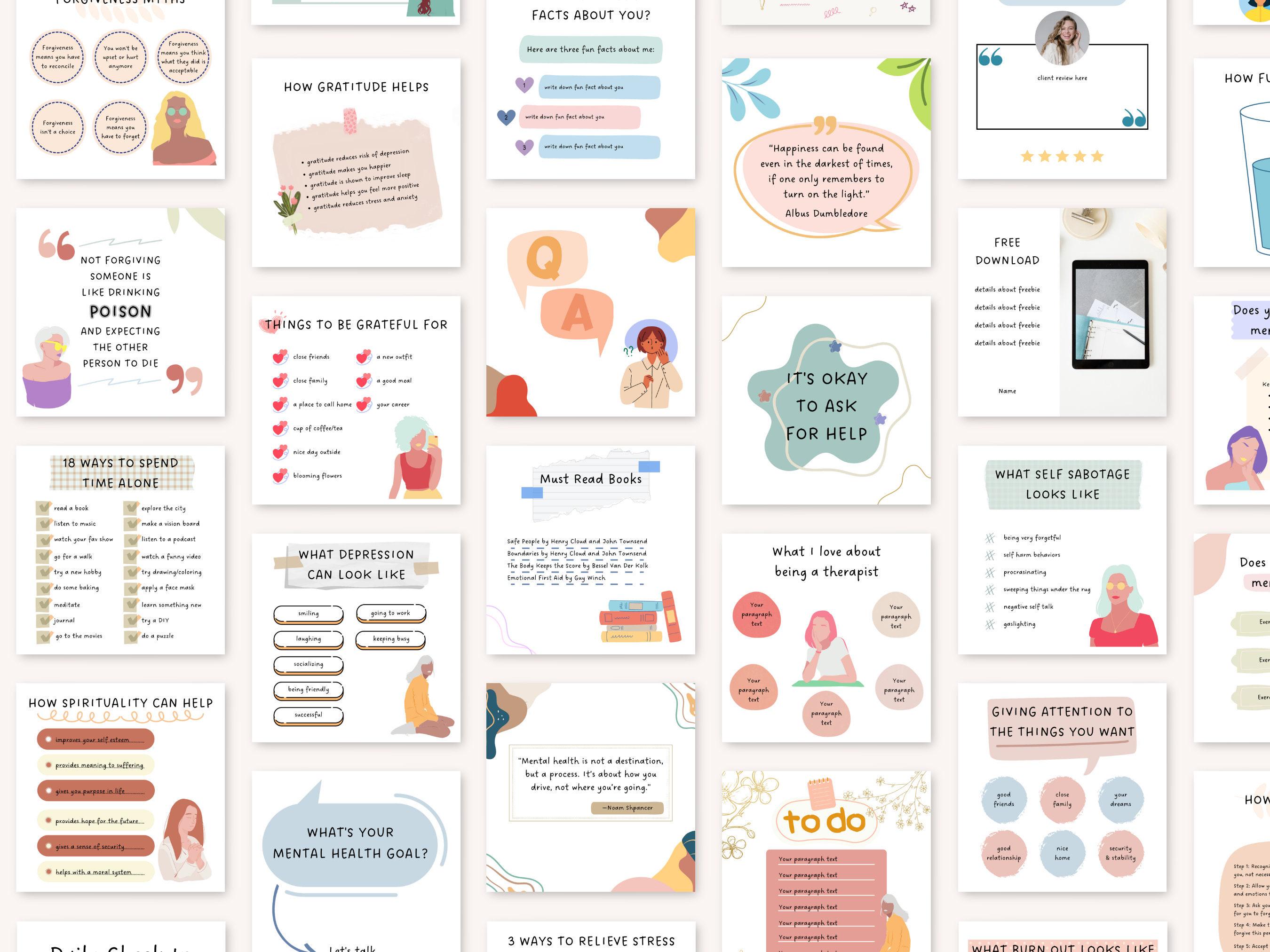 Therapist Instagram Template Social Media Bundle Canva Mental Health ...