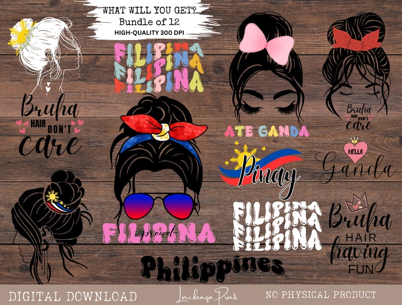 Funny Filipino Messy Bun Girl SVG PNG: Philippines Pride (Digital Download) image 2