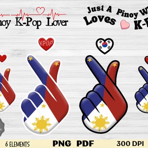 Philippinen Flagge PNG, philippinische Flagge, Pinoy K-Pop-Liebhaber-Shirt druckbare, lustige Philippinen koreanische Flaggen-Finger-Herzzeichen K-Pop-Liebhaber Digital