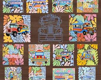 Jeepney filipino SVG PNG Clipart: Diseños florales de camisetas Jeep filipinas (Descarga digital)