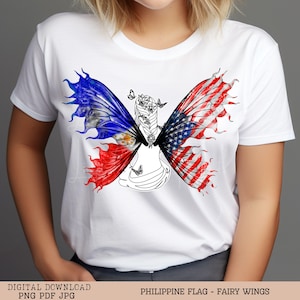 USA and Philippine Flags SVG Clip Art, Filipino and American Flag  Fairy Girl Wings Flag PNG Wall Art, America Filipino Flags Printable Art