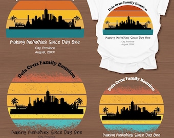 PNG de reunión familiar filipina retro: Diseño de camiseta con el horizonte de Manila (descarga digital)