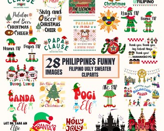 Suéter feo de Navidad filipino divertido Pasko Paquete de 28 camisetas navideñas de Filipinas imprimibles SVG Clipart Camiseta navideña filipina divertida