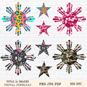 Filipino Sun & Stars PNG Clipart: Philippines Flag Designs (Digital Download)