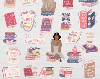 Pastel Bookish PNG Clipart: Coquette Book Lover Designs (Digital Download)