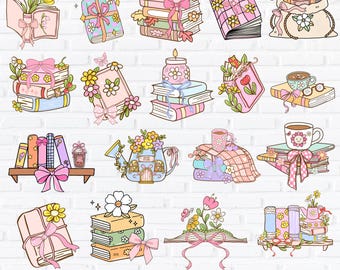 Imágenes prediseñadas de amante de los libros con estilo literario: PNG floral con temática literaria (descarga digital)