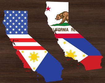 Mapa con banderas filipinas de California: Orgullo estadounidense (Descarga digital)