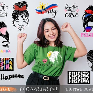 Funny Filipino Messy Bun Girl SVG PNG: Philippines Pride (Digital Download) image 1
