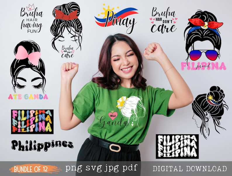 Funny Filipino Messy Bun Girl SVG PNG: Philippines Pride (Digital Download) image 1
