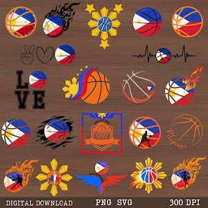 Philippine Basketball SVG PNG Clipart: Filipino Flag, Sun & Stars (Digital Download)